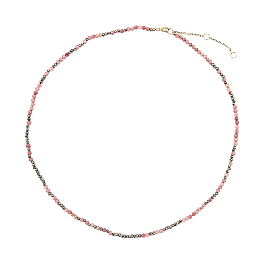 COLLAR ESFERA RODONITA-PIRITA FACETADA