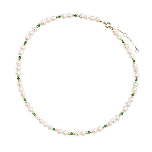 Collar de Perlas y Ónix Verde con Pirita - collar con dije
