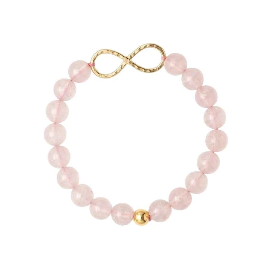 PULSERA ESFERAS DE CUARZO ROSA CON INFINITO