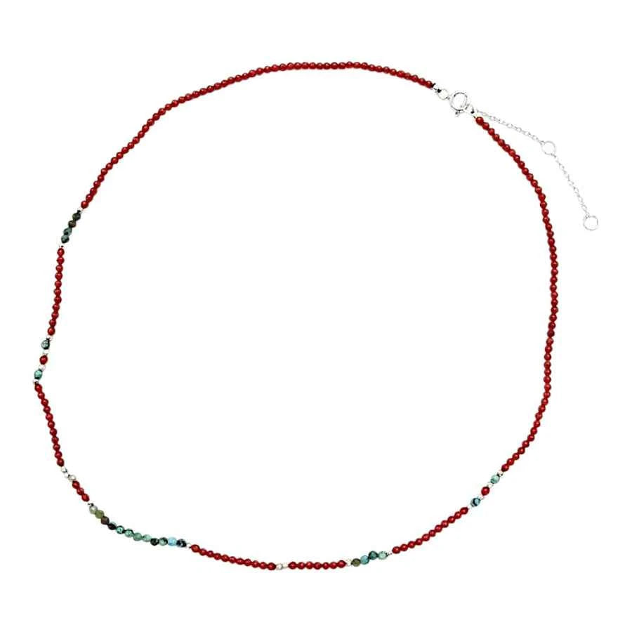 COLLAR DE CORAL ROJO PIGMENTADO CON TURQUESA