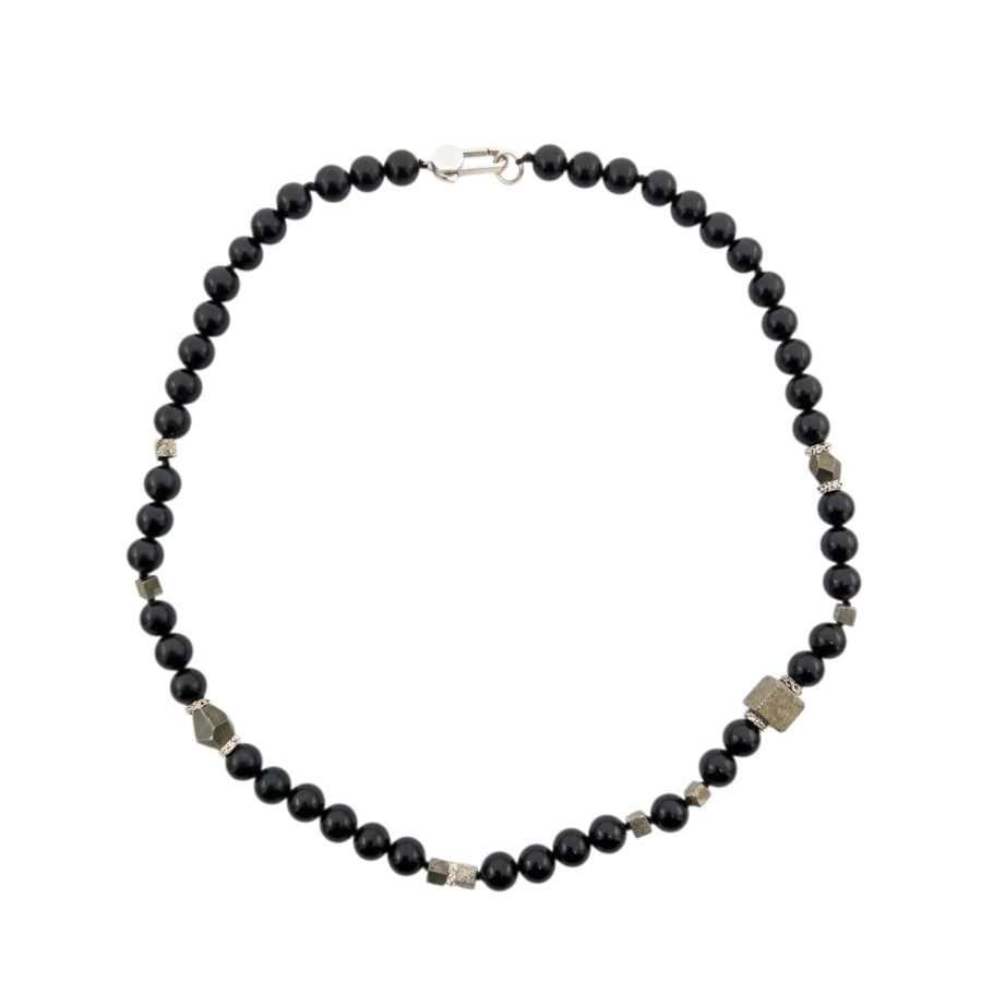 COLLAR UNISEX ÁGATA NEGRA CON PIRITA