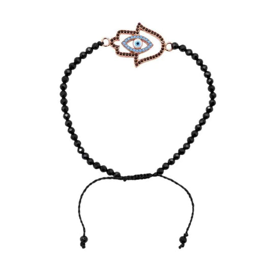 PULSERA ESPINELA NEGRA CENTRO MANO DE FATIMA
