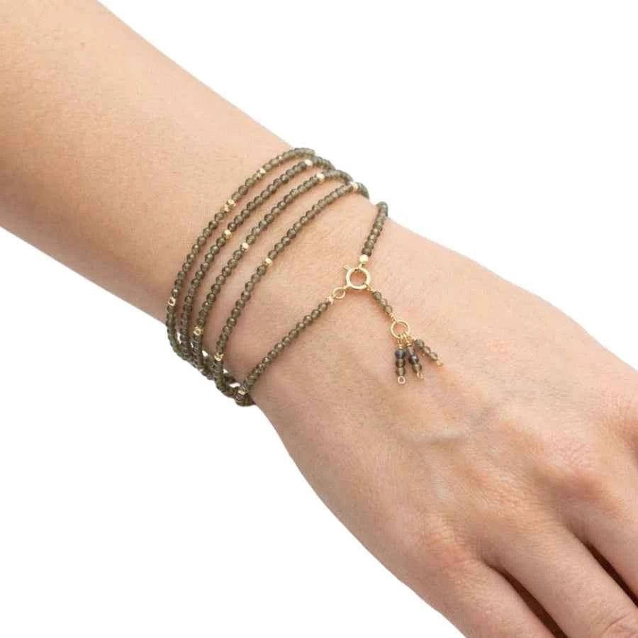 COLLAR-PULSERA ESFERAS DE OBSIDIANA VERDE