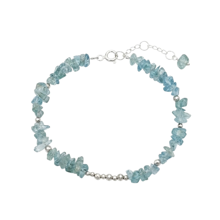 PULSERA CHIPS DE APATITO AZUL PLATA .925