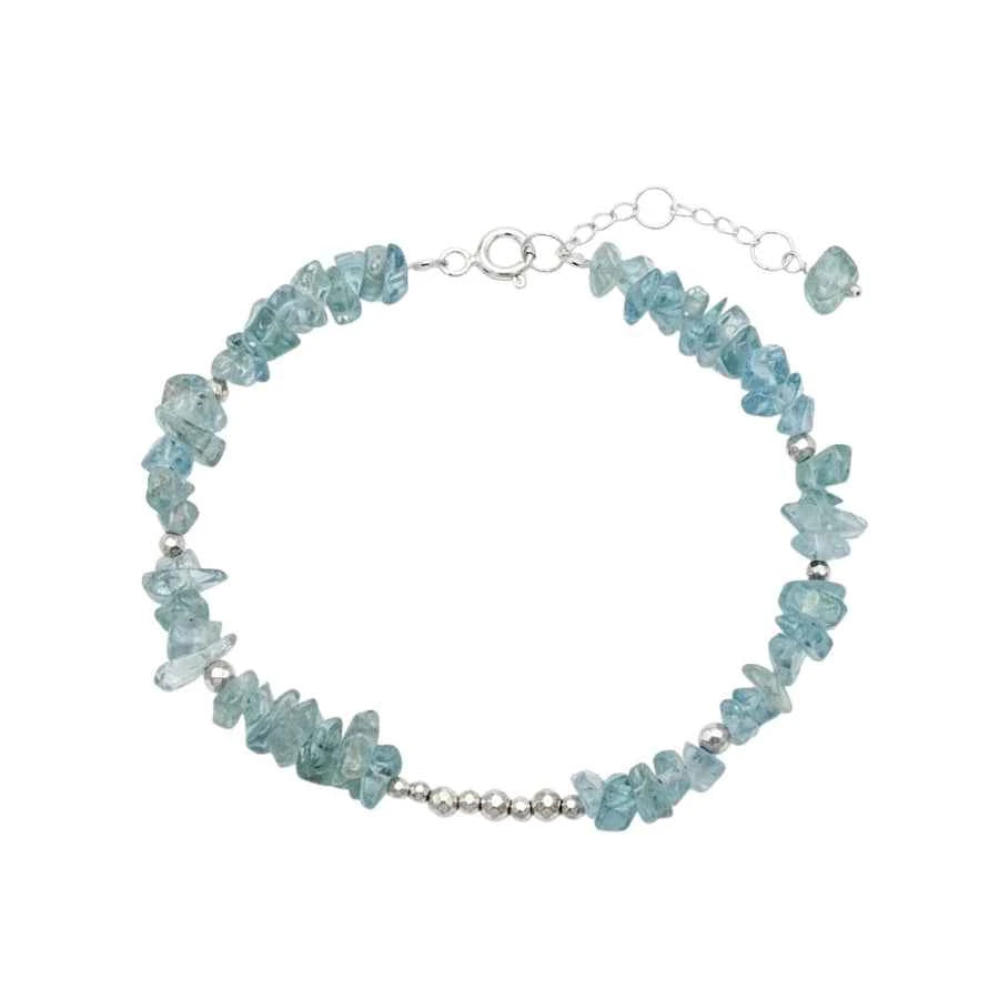 PULSERA CHIPS DE APATITO AZUL PLATA .925