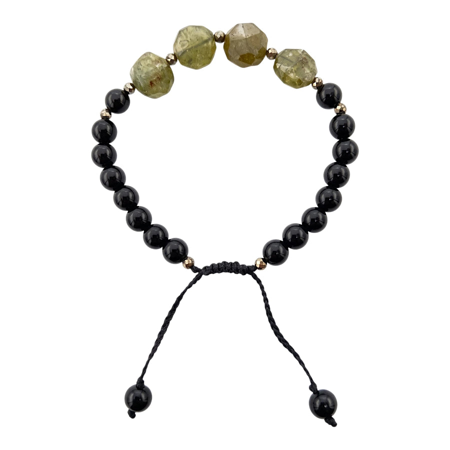 PULSERA UNISEX OBSIDIANA-CENTRO GRANATE GROSULAR