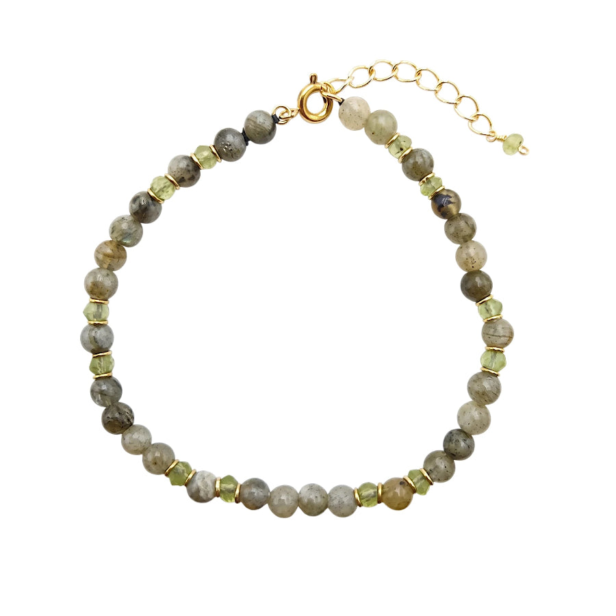 PULSERA ESFERAS DE LABRADORITA CON PERIDOTO