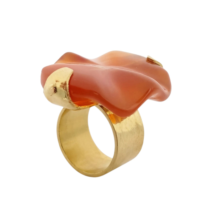 ANILLO CABUJON ÁGATA CORNALINA