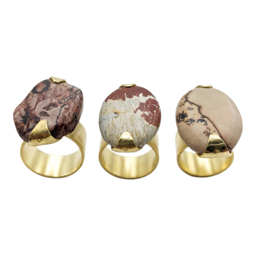 ANILLO CABUJON JASPE MIXTO