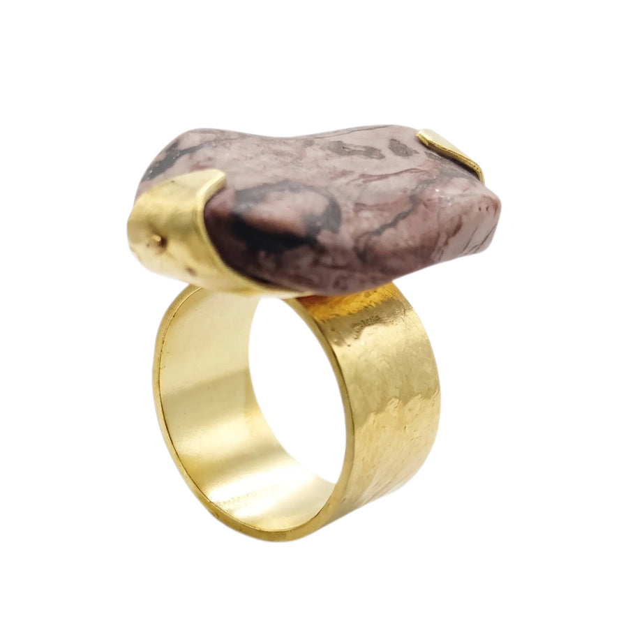 ANILLO CABUJON JASPE MIXTO