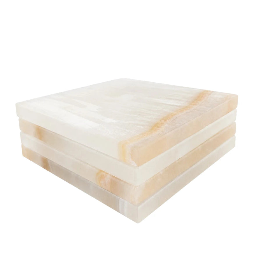 SET DE PORTAVASOS DE ÓNIX BLANCO