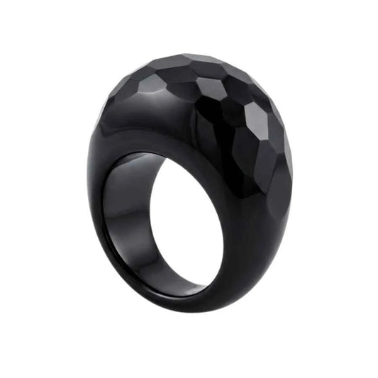 ANILLO DE OBSIDINA NEGRA FACETADA