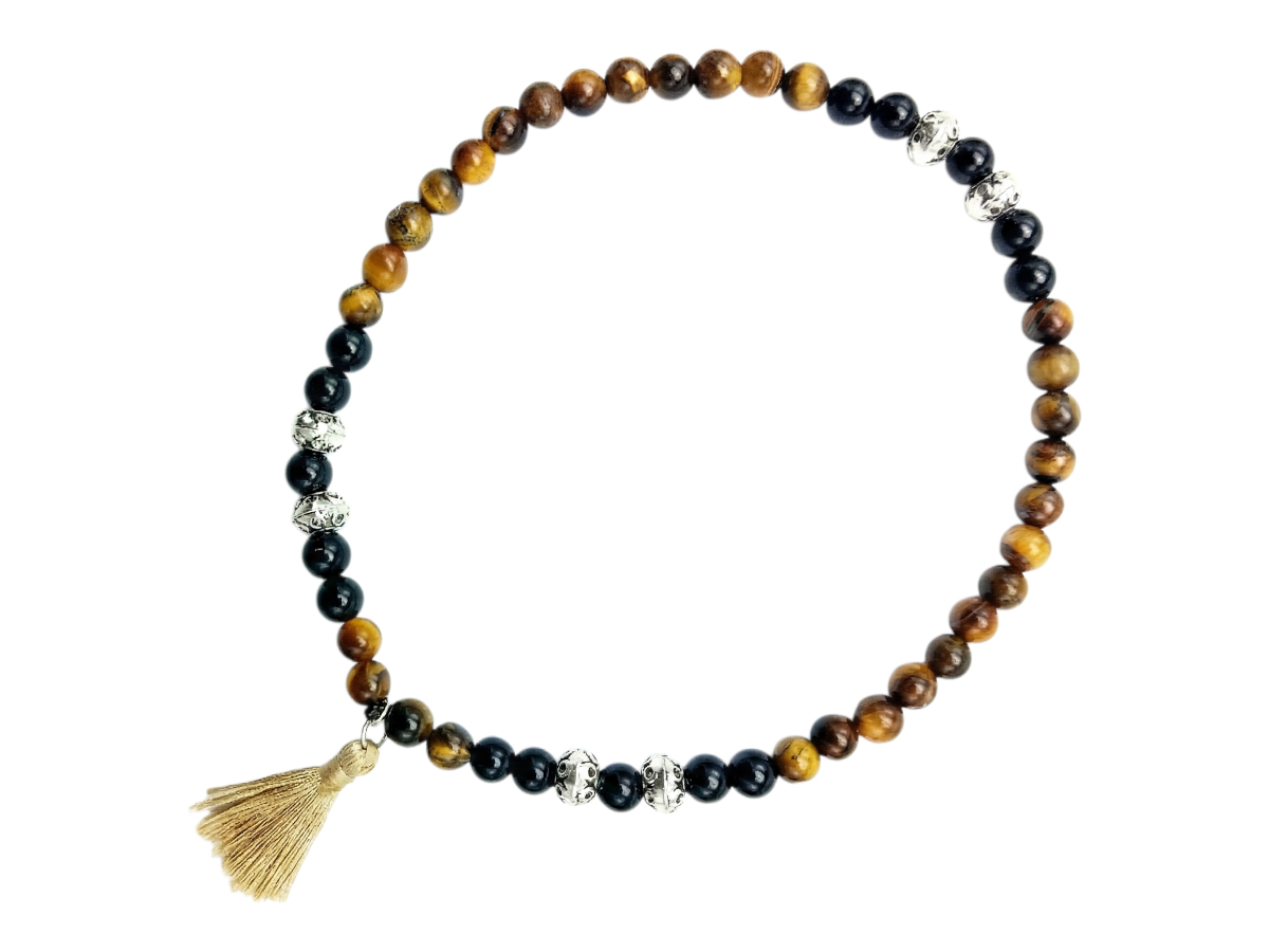 Codigo Sagrado Agata Negra y Ojo de Tigre - collar con dije