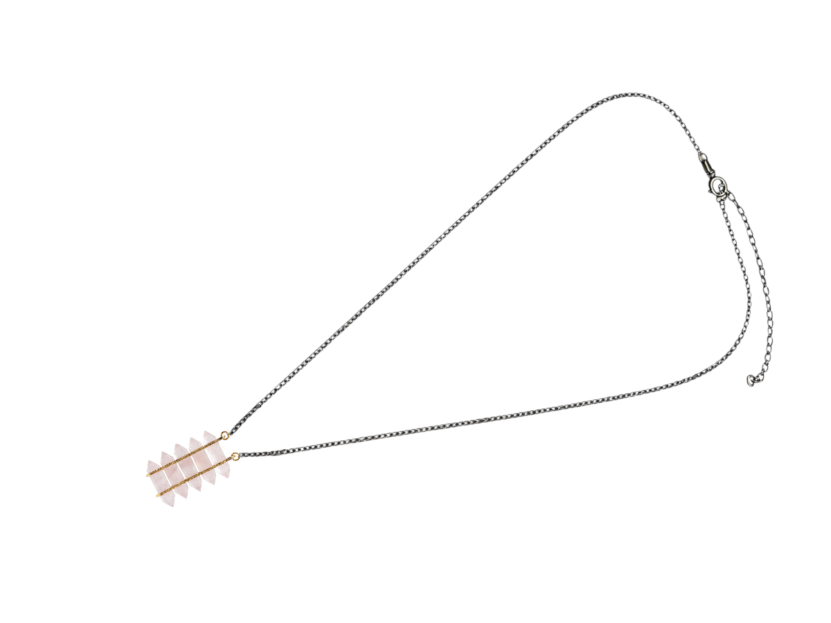 COLLAR DE PLATA .925 CENTRO PUNTAS CUARZO ROSA