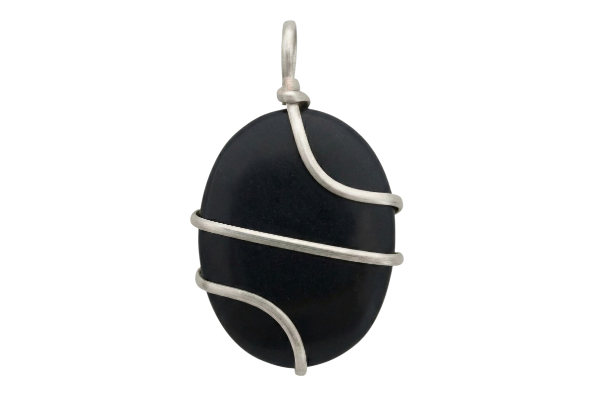 Dije Espiral Cabujón de Ágata Negra - cabujón pulido