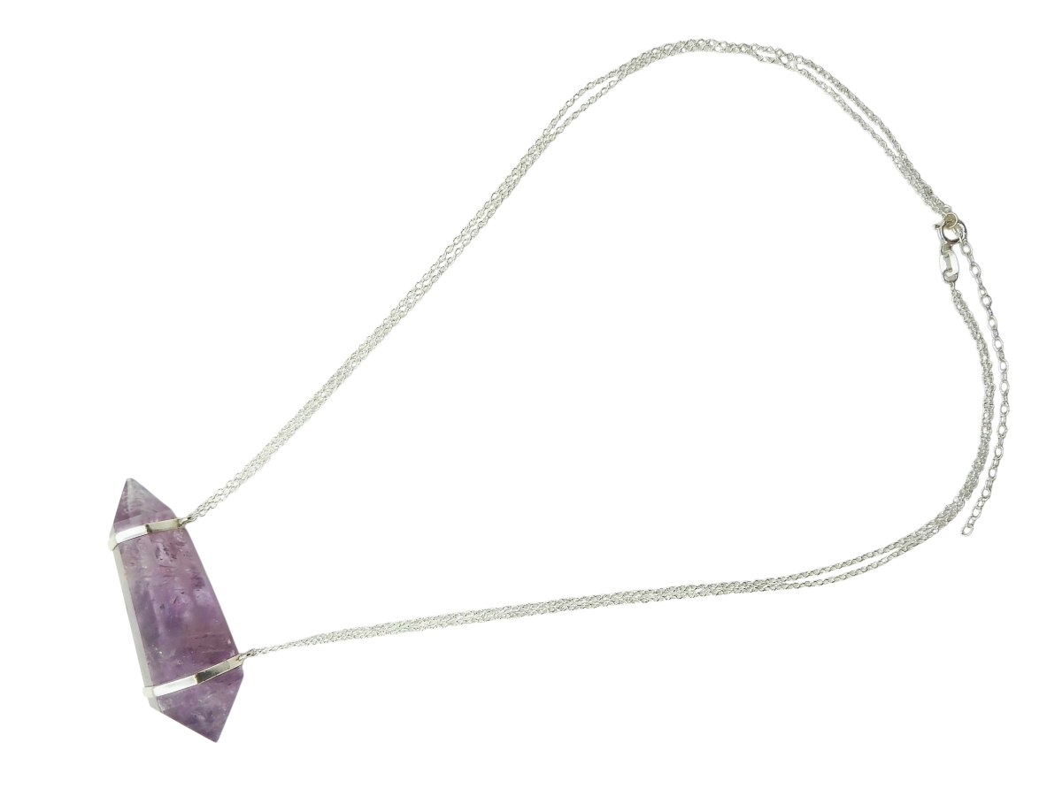 COLLAR DE PLATA .925 PUNTA AMATISTA 6 CARAS