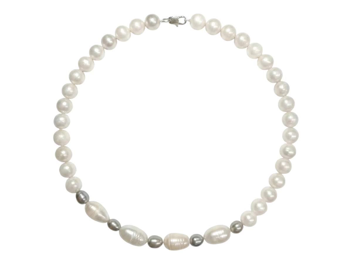 COLLAR DE PERLA BLANCA Y GRIS