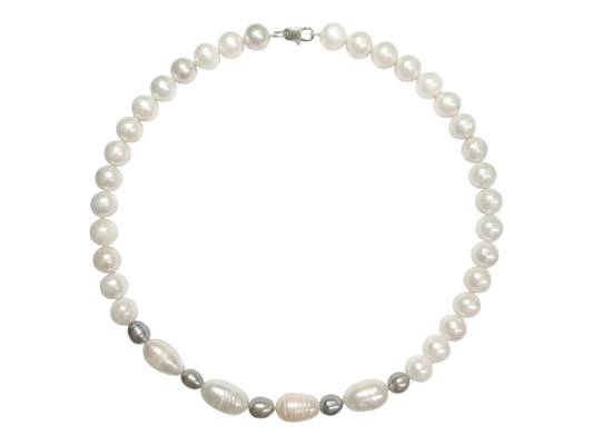 COLLAR DE PERLA BLANCA Y GRIS