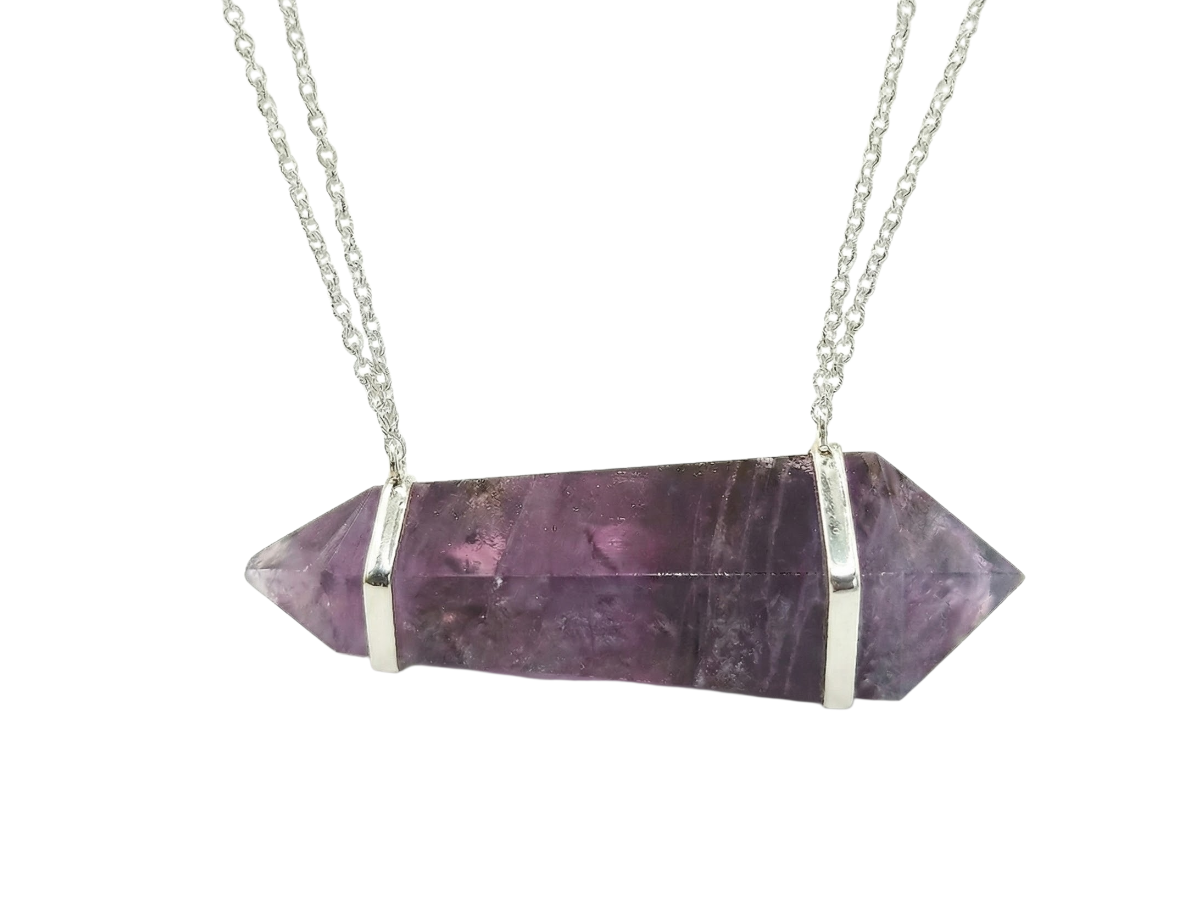 COLLAR DE PLATA .925 PUNTA AMATISTA 6 CARAS