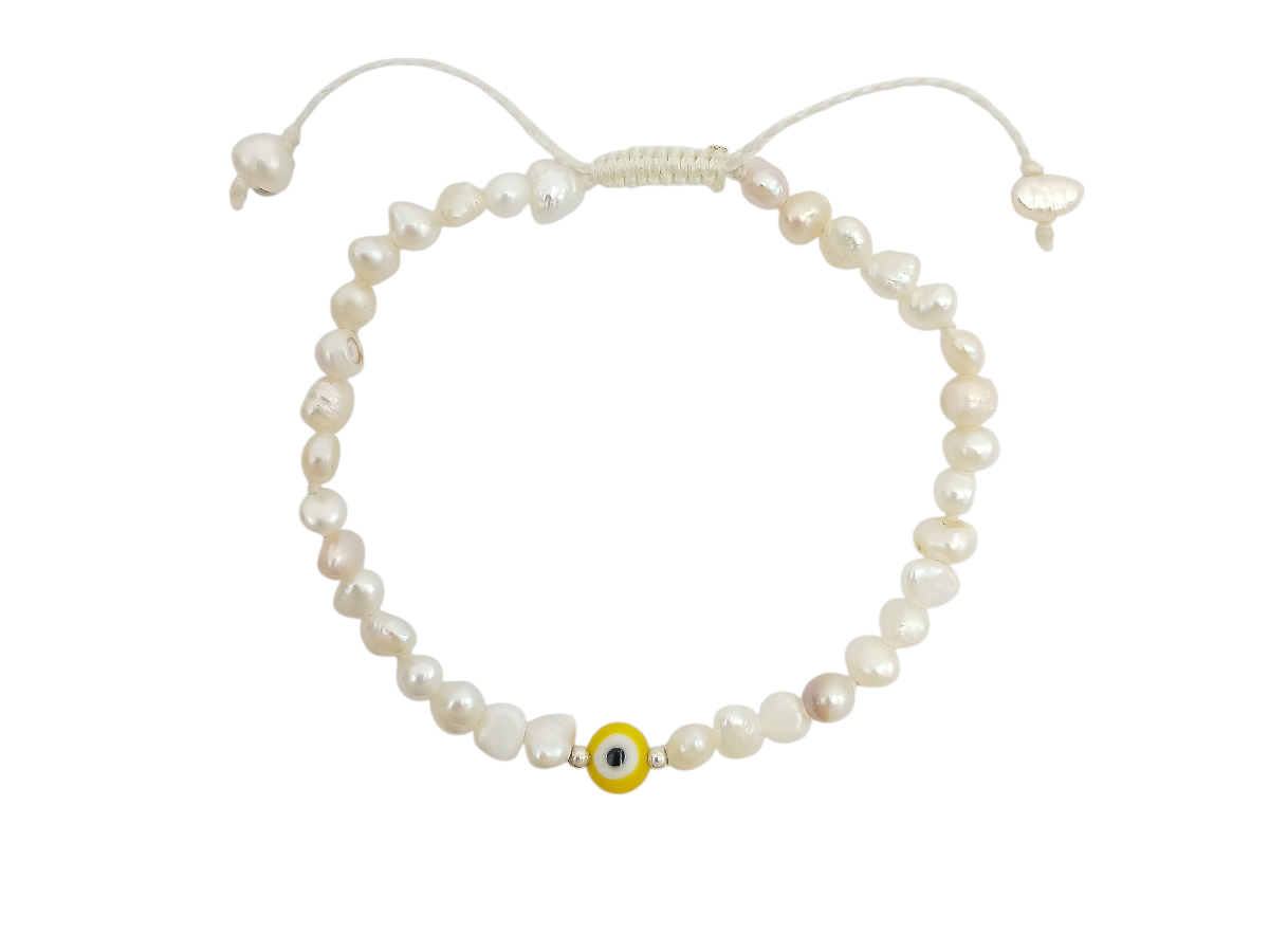 PULSERA DE PERLAS CON CENTRO OJO TURCO