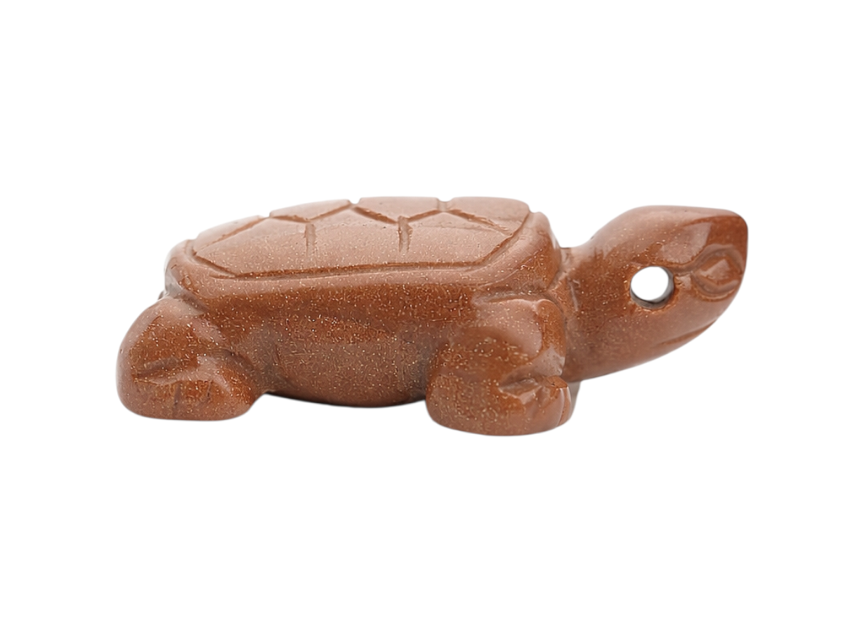 Tortuga de Venturina Dorada - tallada en forma de tortuga