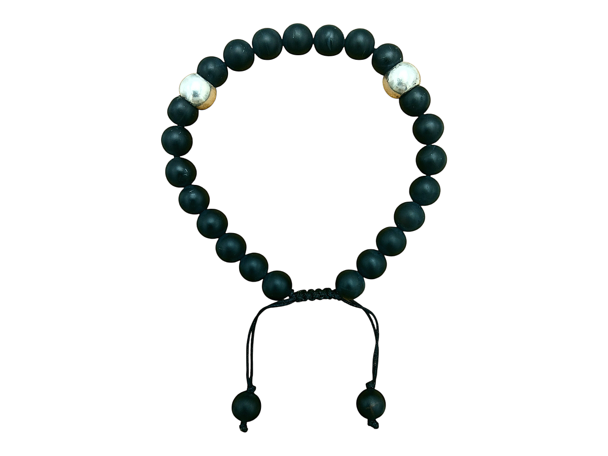 Pulsera para Caballero de Ágata Negra Mate con Pewter - pulsera de piedras