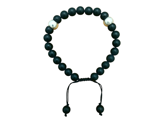 PULSERA PARA CABALLERO DE ÁGATA NEGRA MATE CON PEWTER