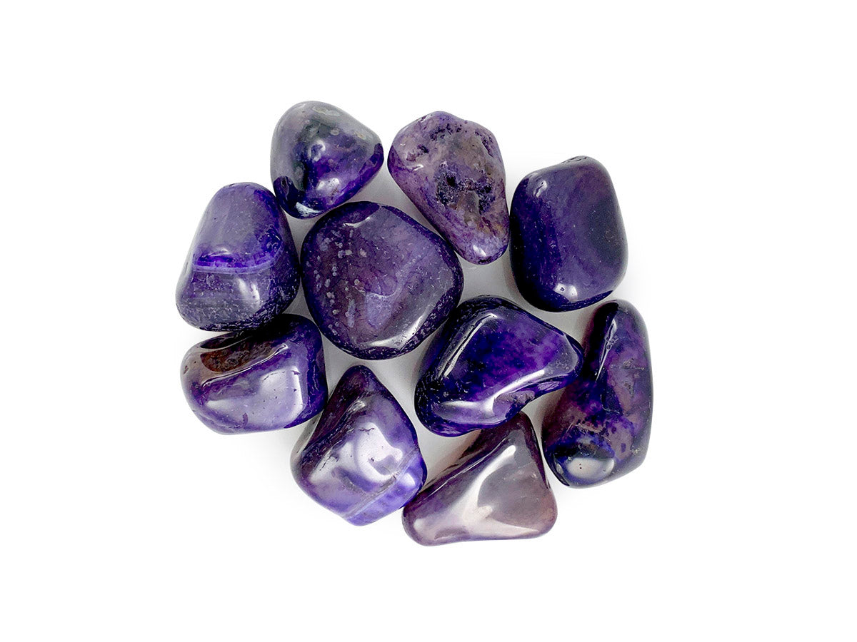 PAQUETE DE 10 PIEZAS DE TAMBORILEADO ÁGATA MORADO