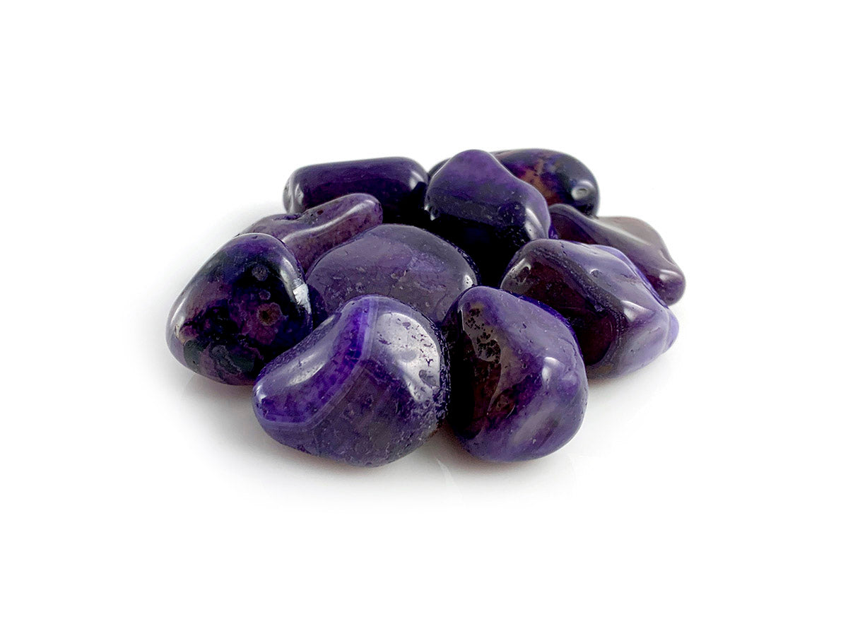 PAQUETE DE 10 PIEZAS DE TAMBORILEADO ÁGATA MORADO