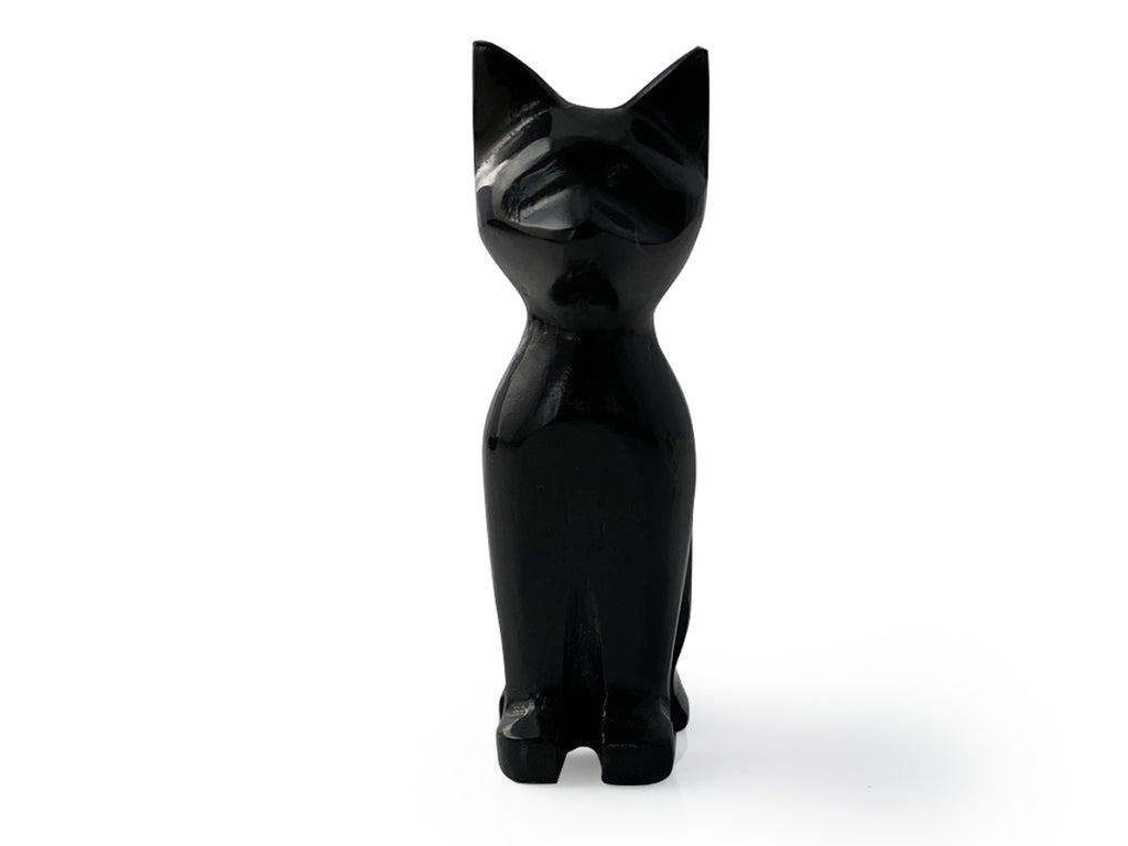Figura Gato de Ónix Negro Chico Pulido - piedra pulida