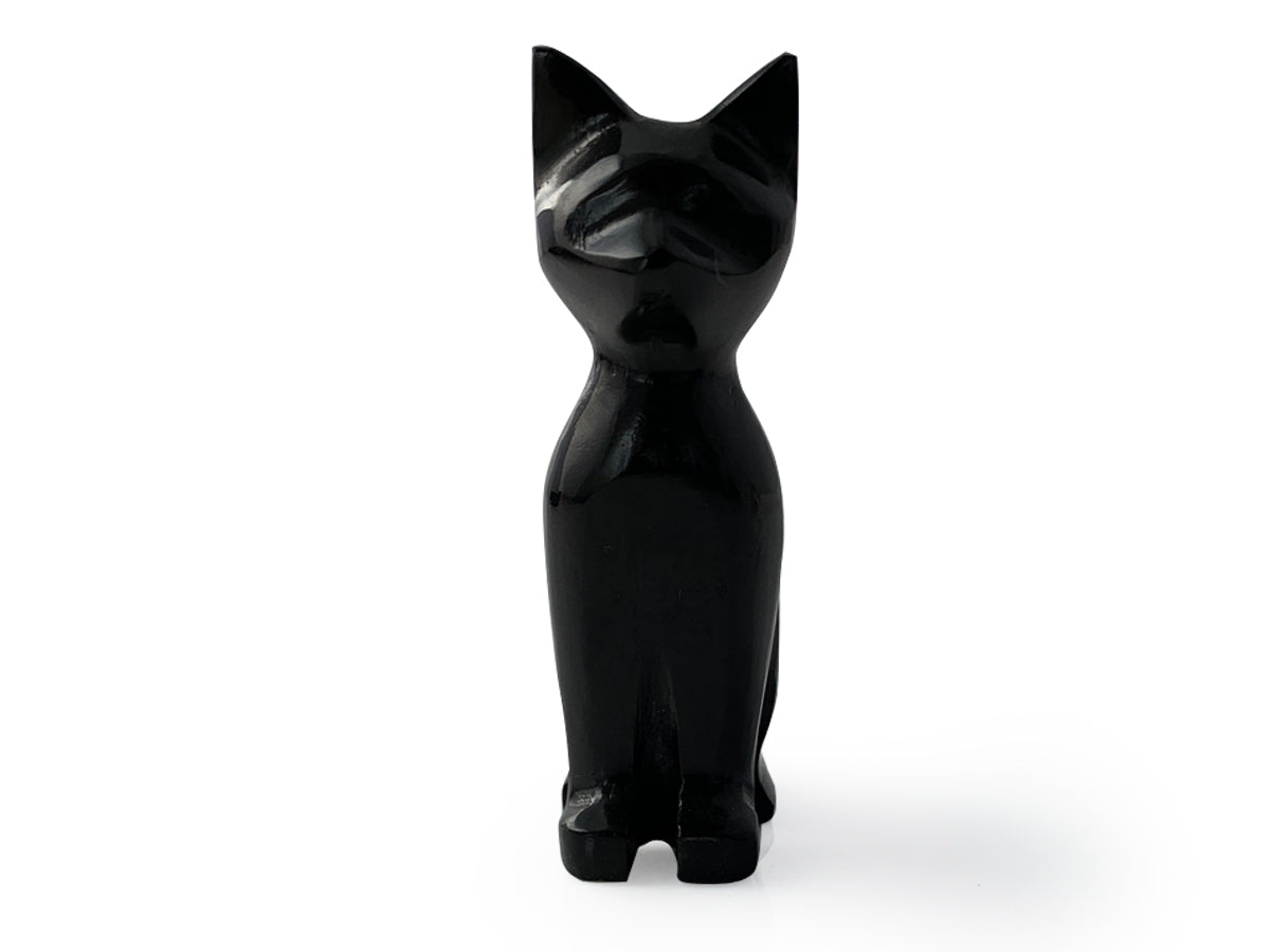Figura Gato de Ónix Negro Chico Pulido - piedra pulida