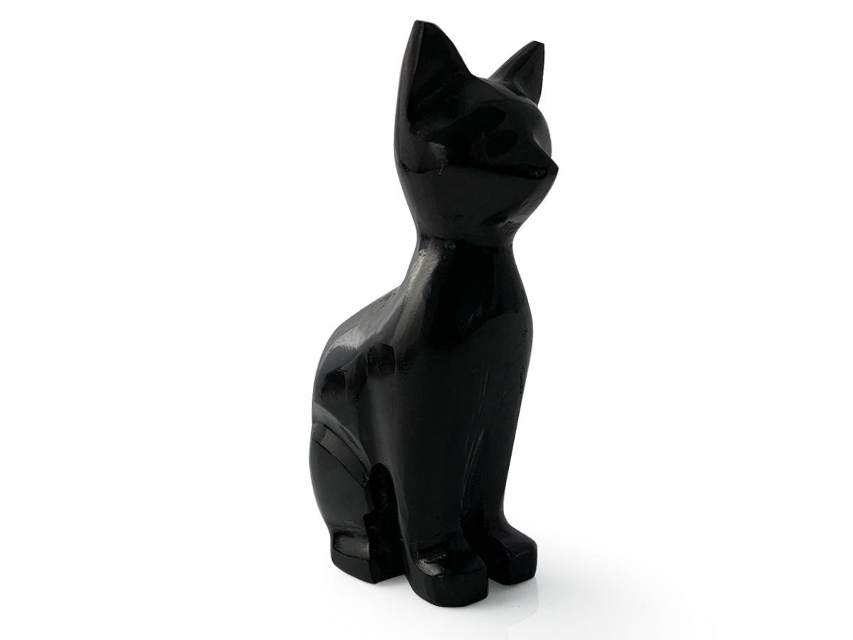 Figura Gato de Ónix Negro Chico Pulido - vista lateral
