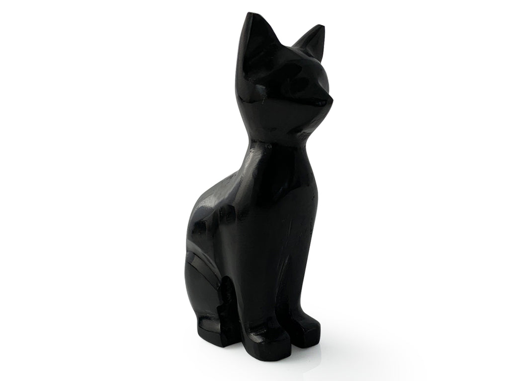 Figura Gato de Ónix Negro Grande Pulido - vista lateral