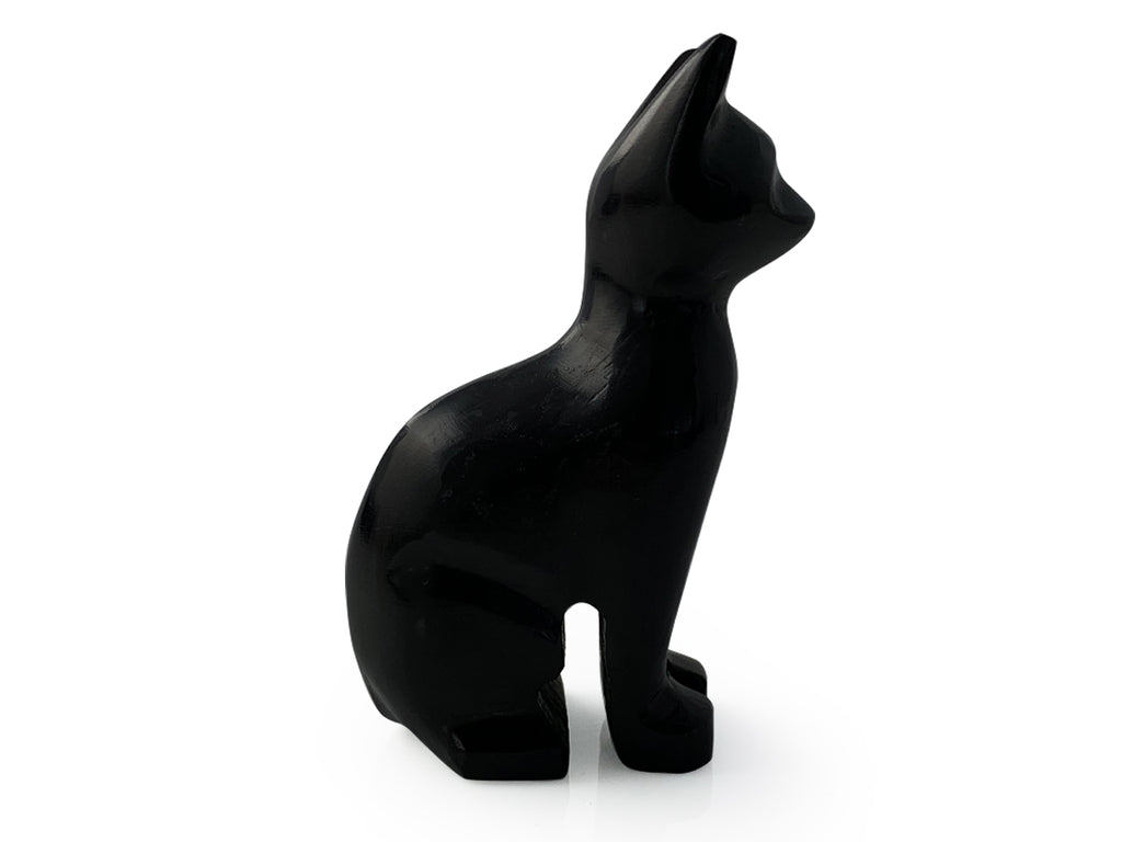 Figura Gato de Ónix Negro Chico Pulido - detalle de textura y color