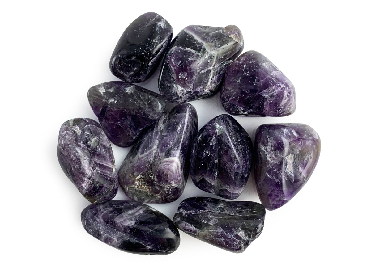 Paquete Tamborileado de Amatista Chevron Oscura - pieza natural | Mineralia
