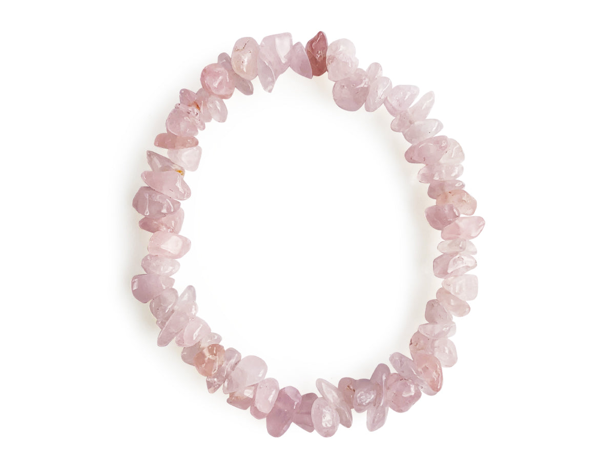 Pulsera Chips de Cuarzo Rosa Hilo Elástico - pulsera de piedras