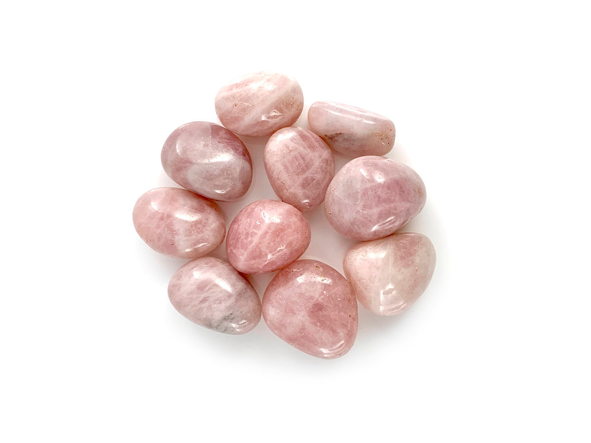 PAQUETE DE 10 PIEZAS DE TAMBORILEADO CUARZO ROSA.