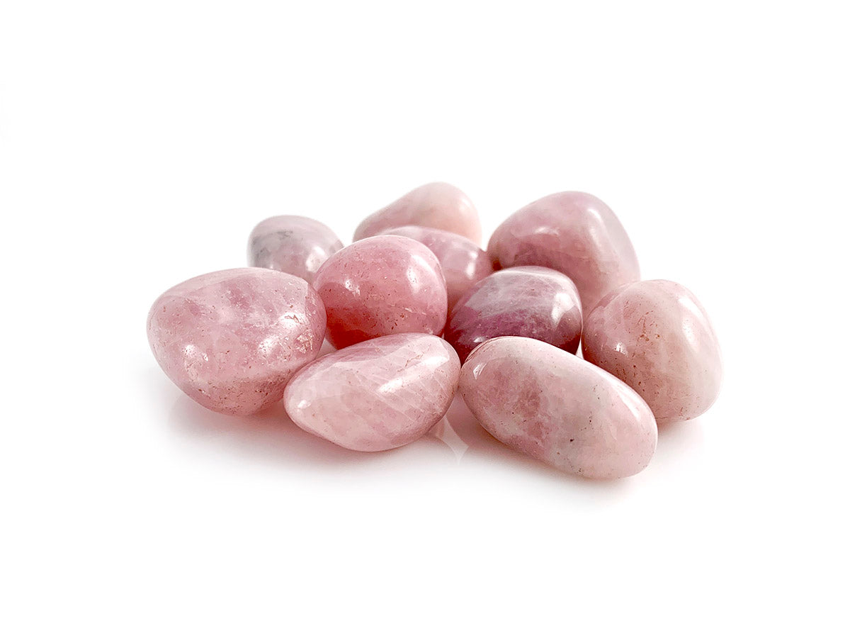 PAQUETE DE 10 PIEZAS DE TAMBORILEADO CUARZO ROSA.