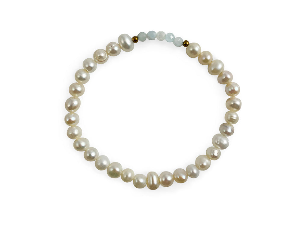 Pulsera de Perlas con Centro de Aguamarina - vista lateral
