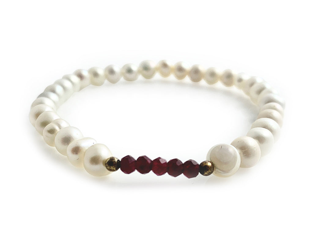 Pulsera DE Perlas Con Centro DE Rubí Y Plata .925 - Vista 1 | MineraliA