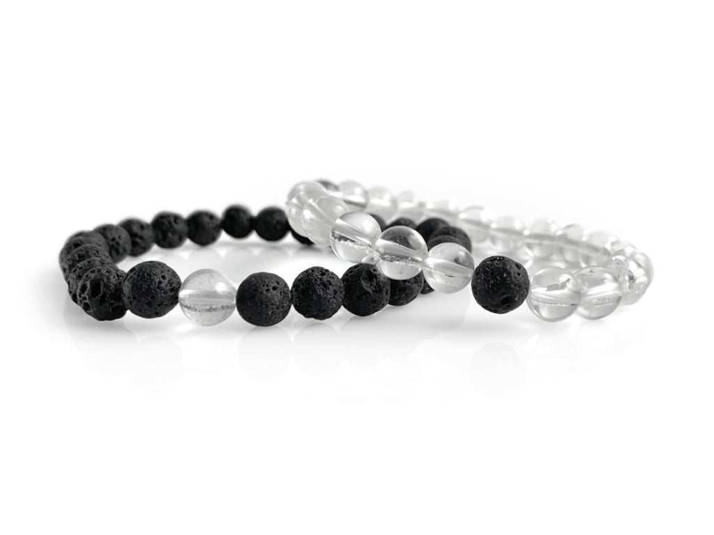 Set de Pulseras Tú y Yo de Cuarzo Blanco con Piedra Volcánica - pulsera de piedras