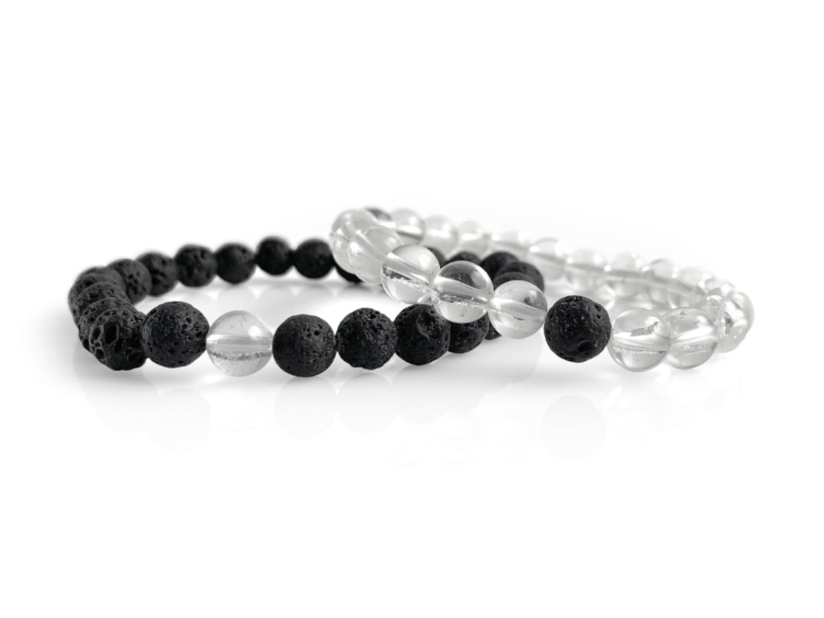 Set de Pulseras Tú y Yo de Cuarzo Blanco con Piedra Volcánica - pulsera de piedras