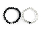 Set de Pulseras Tú y Yo de Cuarzo Blanco con Piedra Volcánica - detalle de textura y color