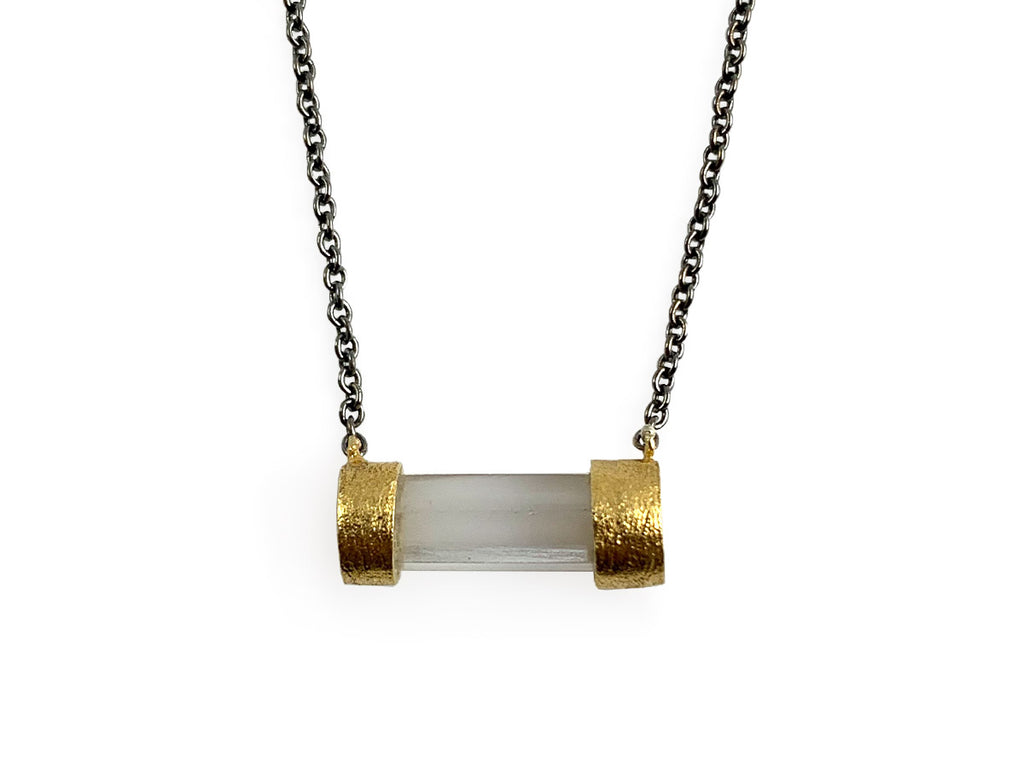 Collar Corto de Plata .925 Centro Cuarzo Blanco Facetado - collar con dije