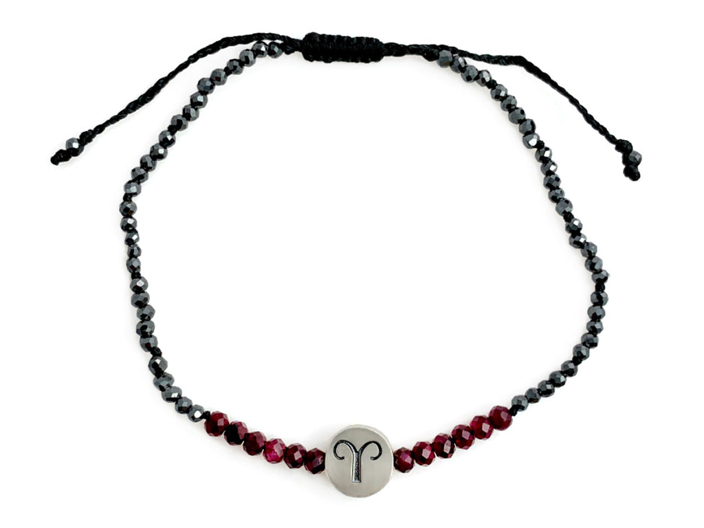 Pulsera del Zodiaco Aries con Espinela y Ónix Rubí - pulsera de piedras