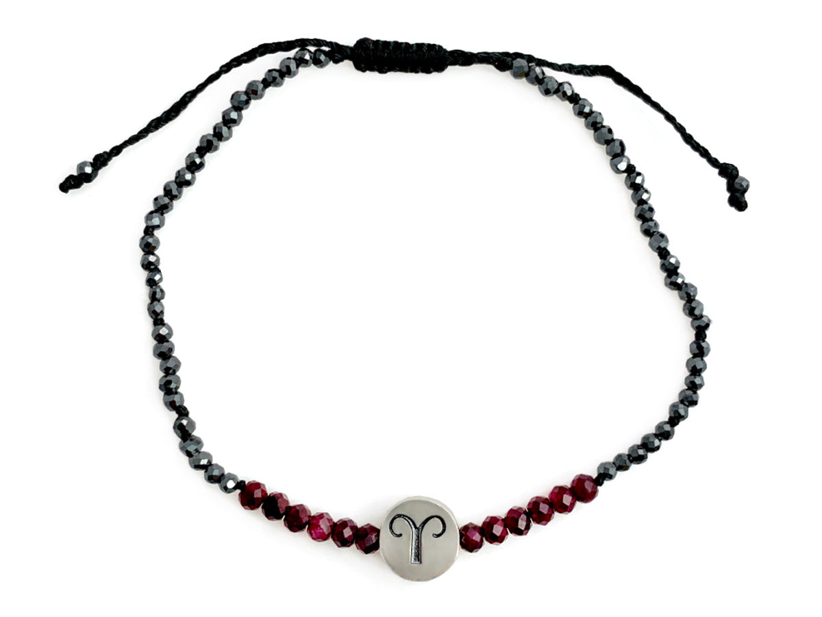 Pulsera del Zodiaco Aries con Espinela y Ónix Rubí - pulsera de piedras