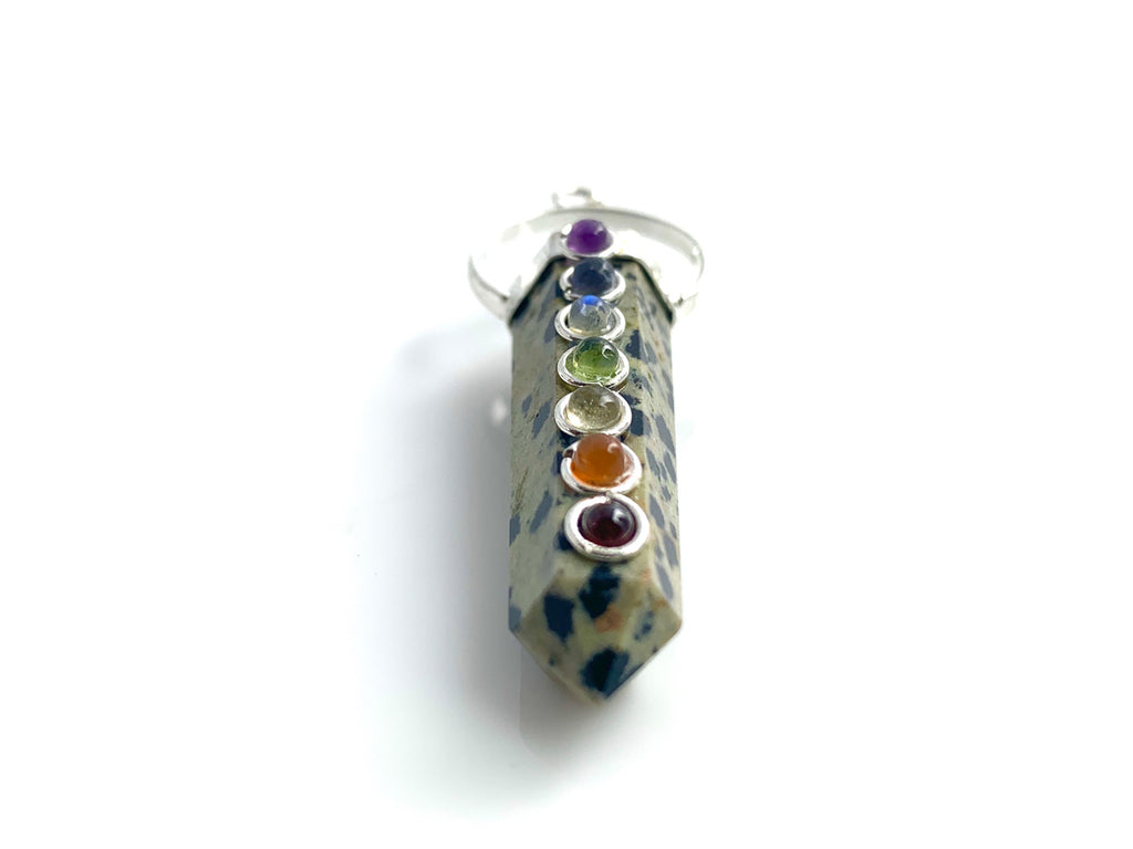 Dije Doble Punta de Jaspe Dálmata con Piedras Chakras Lineal - vista en escala