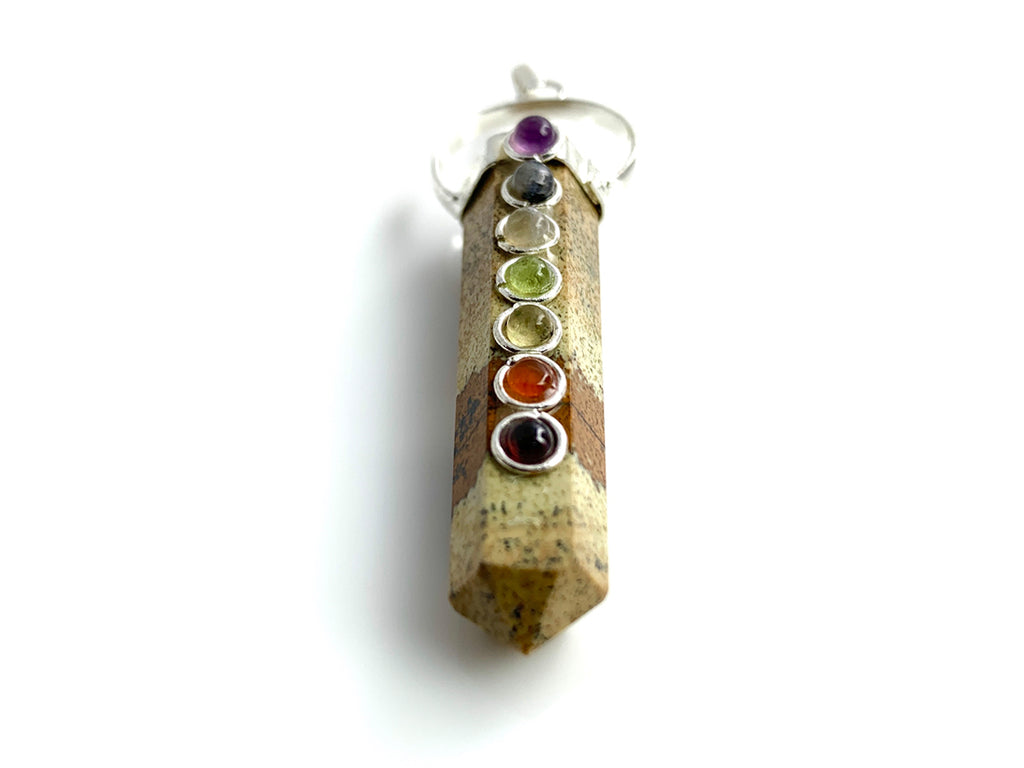 Dije Doble Punta de Jaspe Paisaje con Piedras Chakras Lineal - vista en escala