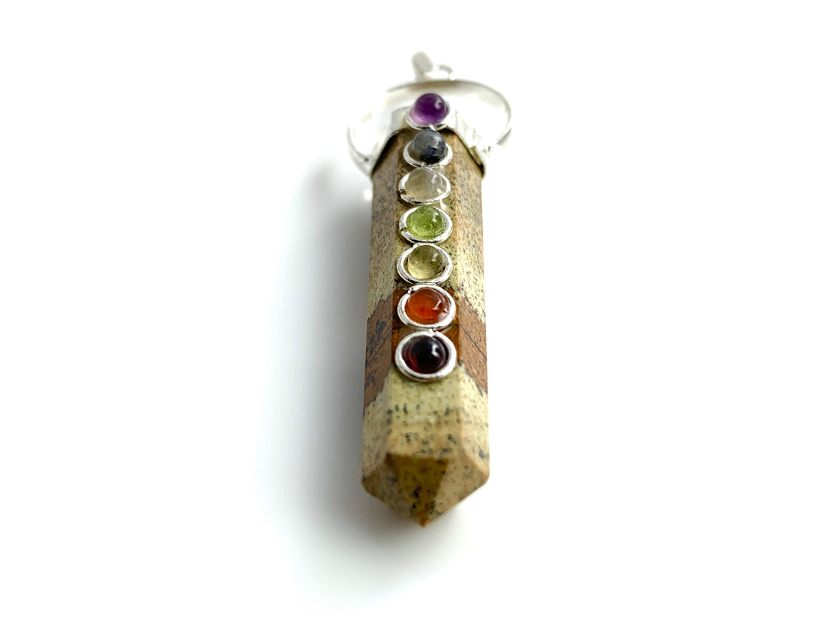 Dije Doble Punta de Jaspe Paisaje con Piedras Chakras Lineal - vista en escala