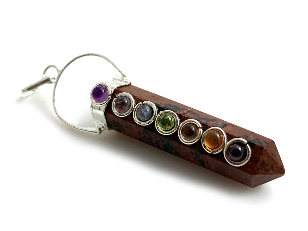 Dije Punta de Jaspe Marron Chakras Lineal - vista lateral